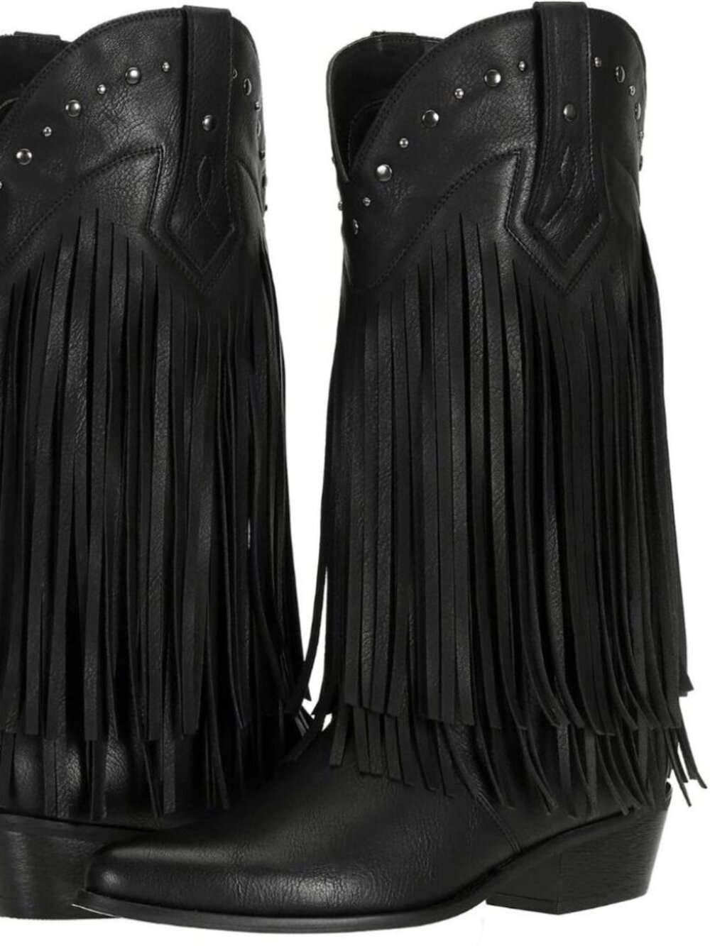 Women’s Black Fringe Cowboy Boots Western Cowgirl Boots with Studded Details